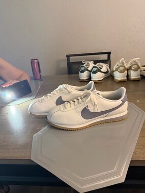 Nike White Sneakers with Lavender Swoosh